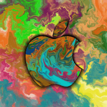 a colorful apple logo is surrounded by a colorful background