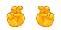 two cartoon hands giving a peace sign with their fingers crossed