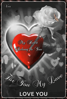 a red heart with the words " my heart belongs to you " on it