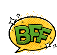 a yellow and green speech bubble with the word bff inside