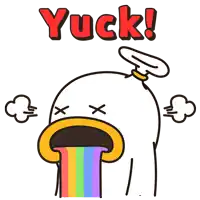 a cartoon of a duck with a rainbow coming out of its mouth and the words yuck