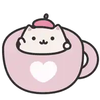 a drawing of a cat in a pink cup