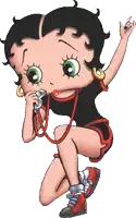 betty boop is kneeling down holding a microphone in her mouth