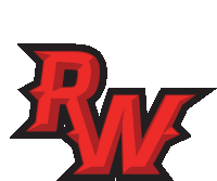 a red and black logo that says rw