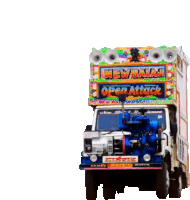 a colorful truck has the word open attack on the front