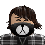 a roblox character wearing a teddy bear face mask .