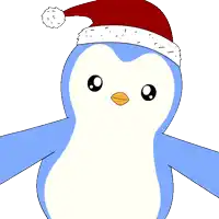 a pink penguin with a santa hat on