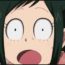 a close up of a anime girl 's face with a surprised look on her face