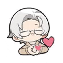 a cartoon of a man with glasses holding a heart .