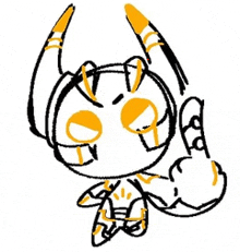 a drawing of a cartoon character with horns giving the middle finger