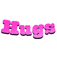 a pink sign that says hugs on a white background