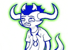 a cartoon character with horns is wearing a white shirt and a stethoscope around his neck .