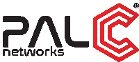 a logo for palc networks with a red and white hexagon