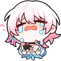 a cartoon girl with pink hair is crying while holding a heart shaped cookie .