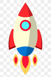 a cartoon rocket is flying through the air on a checkered background .