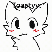 a drawing of a cat 's face with the words `` toasty '' written above it .