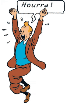 a cartoon of a man jumping with a speech bubble saying hourra