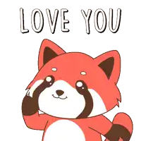 a cartoon fox says " love you " with its paw up