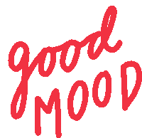 a red sign that says " good mood " on a white background