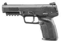 a black fn herstal belgium handgun with a black grip