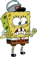 a cartoon of spongebob with a bucket on top of his head
