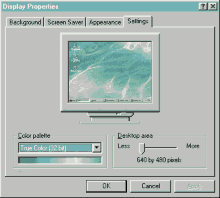 a computer screen shows the display properties window where you can change the color palette