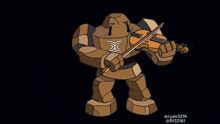 a cartoon drawing of a robot playing a violin with a black background