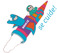 a cartoon of a person riding a rocket with the words se cuidel below it