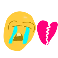 a crying smiley face next to a broken heart on a white background