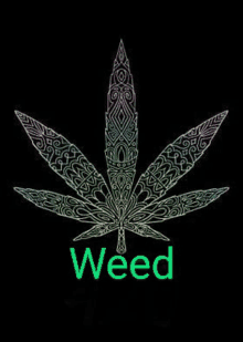 a colorful marijuana leaf on a black background with the word weed .