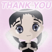 a thank you card with a cartoon angel with wings