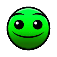 a green smiley face with big eyes and a smile on it is on a white background .