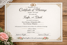a certificate of marriage for kayla and david