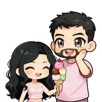 a man and a woman are standing next to each other and the man is holding an ice cream cone