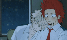 a drawing of two anime characters one with red hair and the other with white hair