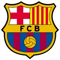 a fcb logo with a soccer ball on the bottom