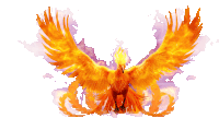 a phoenix is surrounded by flames and smoke