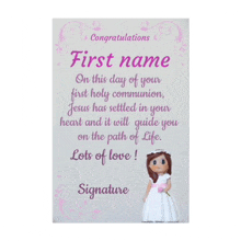 a congratulations card for a girl 's first communion