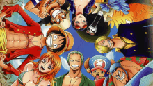 a group of one piece characters are gathered together