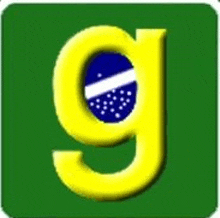 a yellow letter g on a green background with a blue and white flag in the middle .