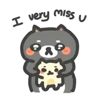 a cartoon of a cat holding a smaller cat with the words i very miss u above it