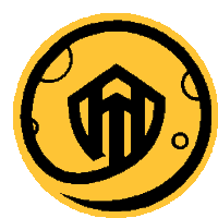 a black and yellow logo with a shield in the center