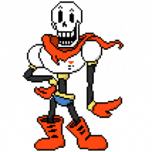 a pixel art of papyrus from undertale wearing a scarf and boots