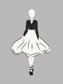 a drawing of a person wearing a white dress and black shoes