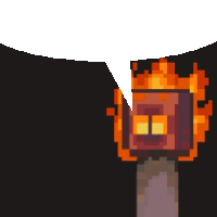 a pixel art drawing of a torch with a speech bubble