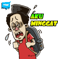 a cartoon of a man with a backpack and the words aku minggut on the bottom