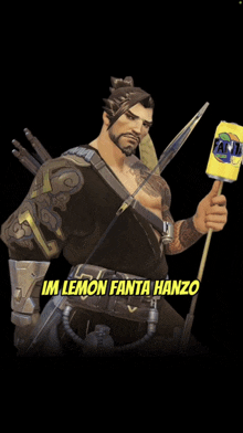 a video game character holding a can of fanta in his hand