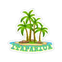 a cartoon illustration of a small island with palm trees and the name itaparca