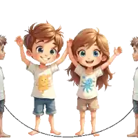 a boy and a girl are jumping a jump rope