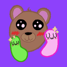 a cartoon drawing of a teddy bear with two worms that say ' uwu '